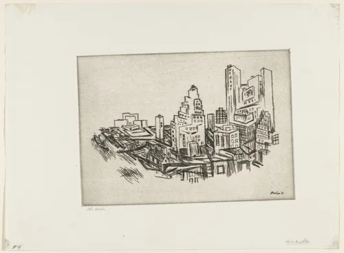 Lower Manhattan from the Bridge by John Marin, print, 1931