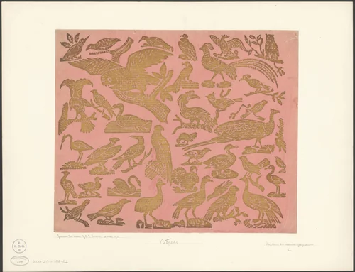 Blad met een patroon van verschillende vogels by anonymous, other, 1750-1800