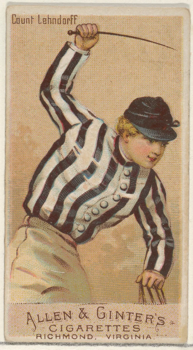 Count Lehndorff, from the Racing Colors of the World series (N22a) for Allen & Ginter Cigarettes by Allen & Ginter, print, 1888