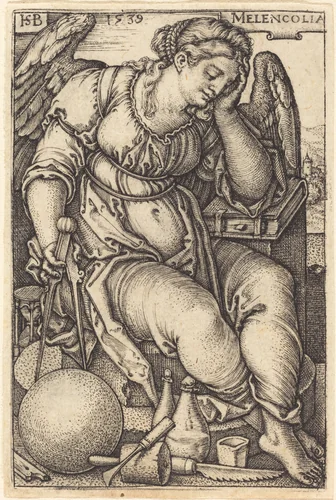Melencolia (Melancholy) by Sebald Beham, print, 1539