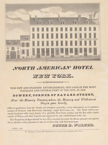 North American Hotel, New York by Peter B. Walker, print, 1832