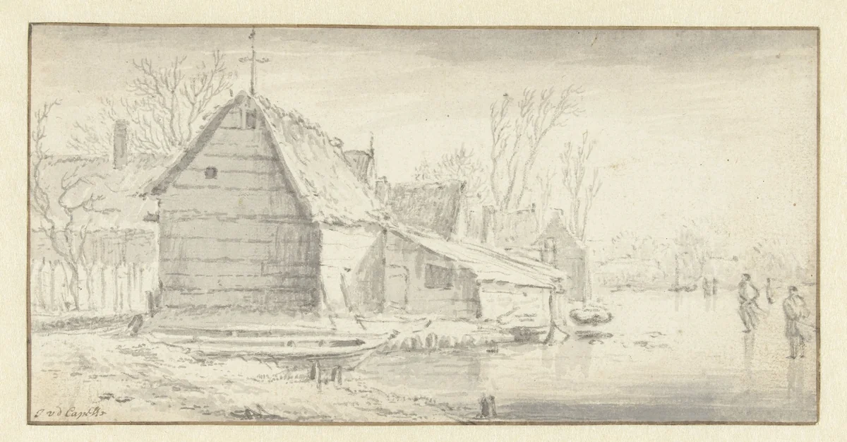 Wintergezicht by Jan van de Cappelle, drawing, 1634-1679