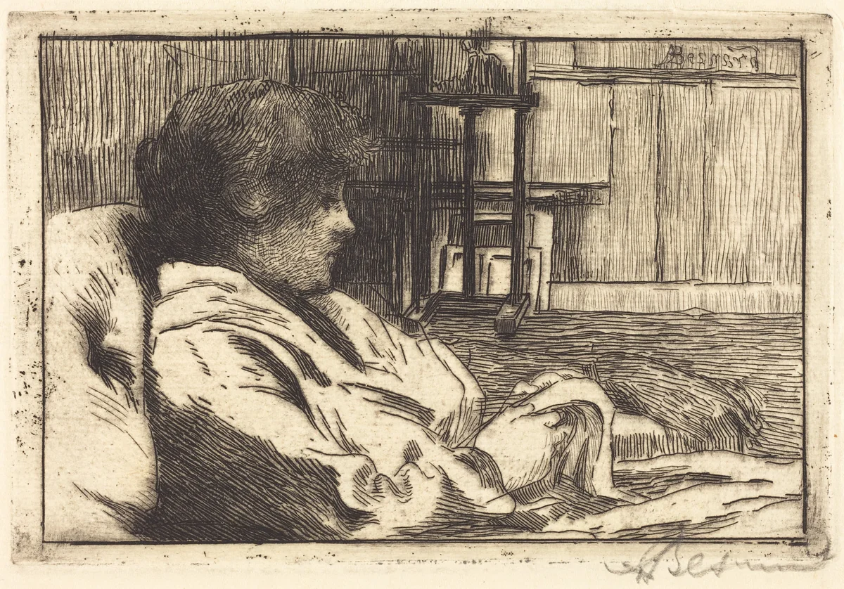 Woman Reading in the Studio (La Lecture dans l'atelier) by Albert Besnard, print, 1887