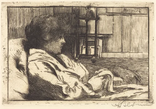 Woman Reading in the Studio (La Lecture dans l'atelier) by Albert Besnard, print, 1887