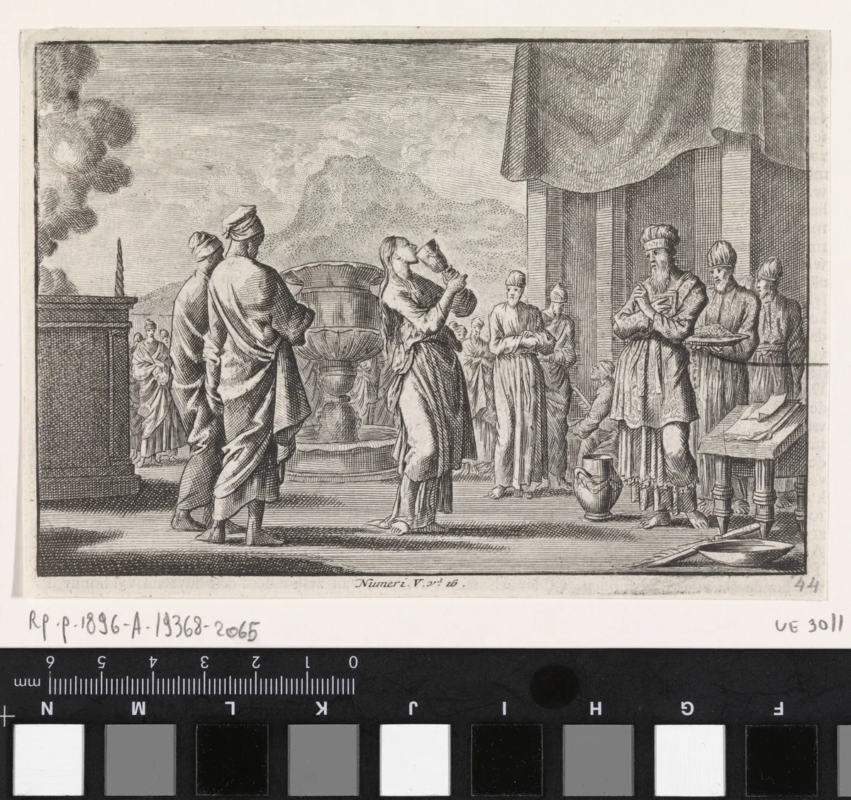 Ceremonie die vrouwelijke ontrouw test by Jan Luyken, print, 1703-1762