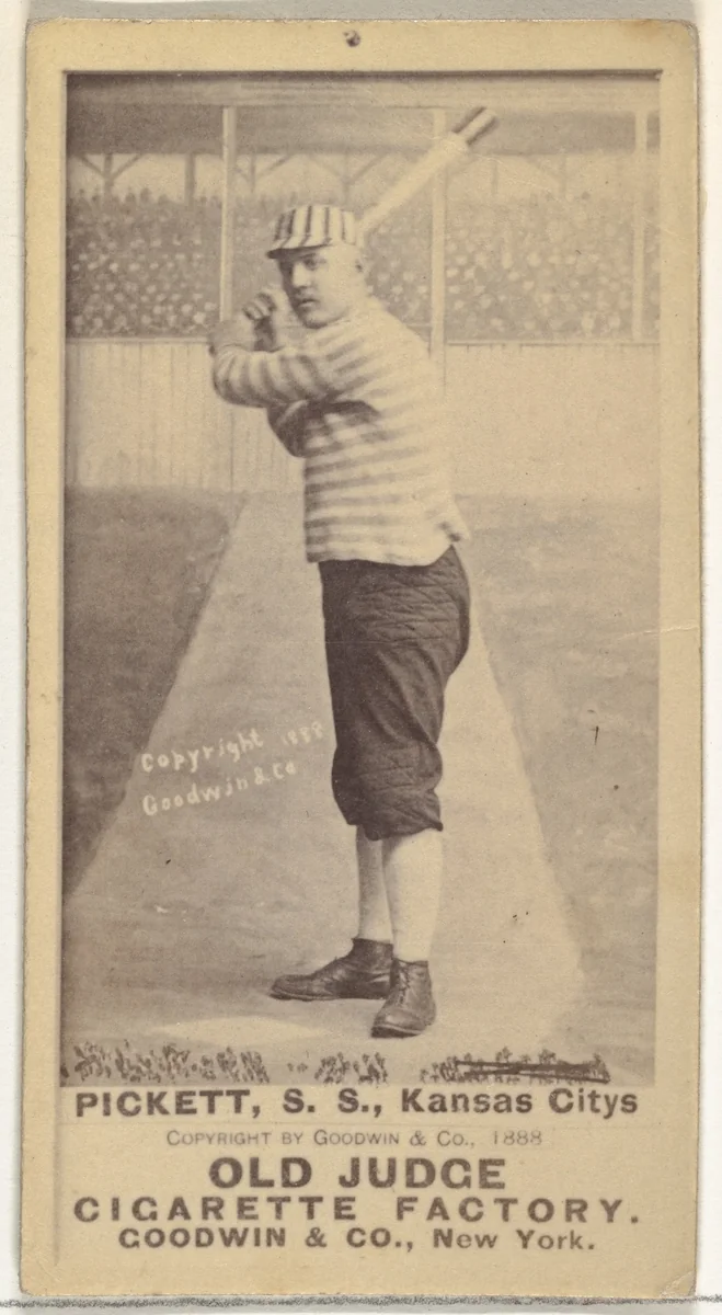 John Thomas Pickett, Shortstop, Kansas City Cowboys, from the Old Judge series (N172) for Old Judge Cigarettes by Goodwin & Company, photograph, 1888