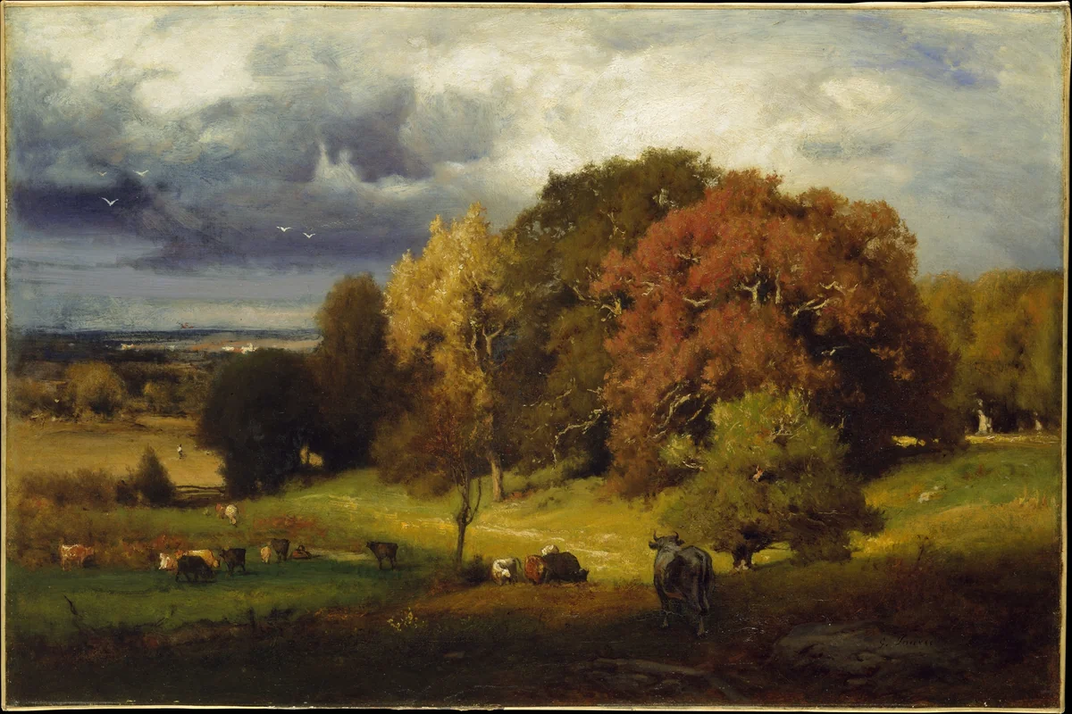 Autumn Oaks by George Inness, artwork, 1875-1878