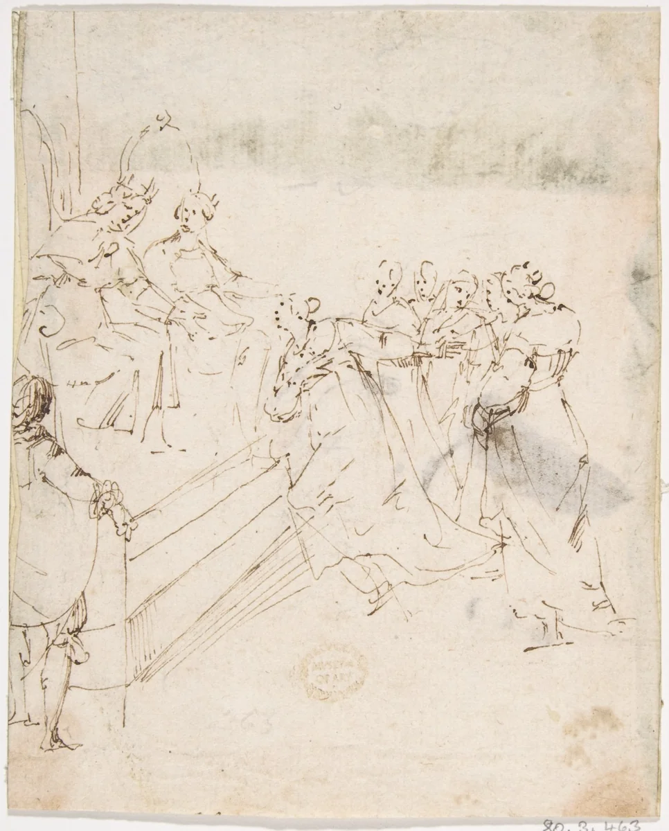 Supplicants before an Enthroned King and Queen by Francesco Allegrini, drawing, 1624-1663