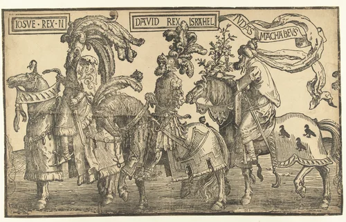 De helden Jozua, David en Judas de Makkabeeër by Lucas van Leyden, print, 1518-1522