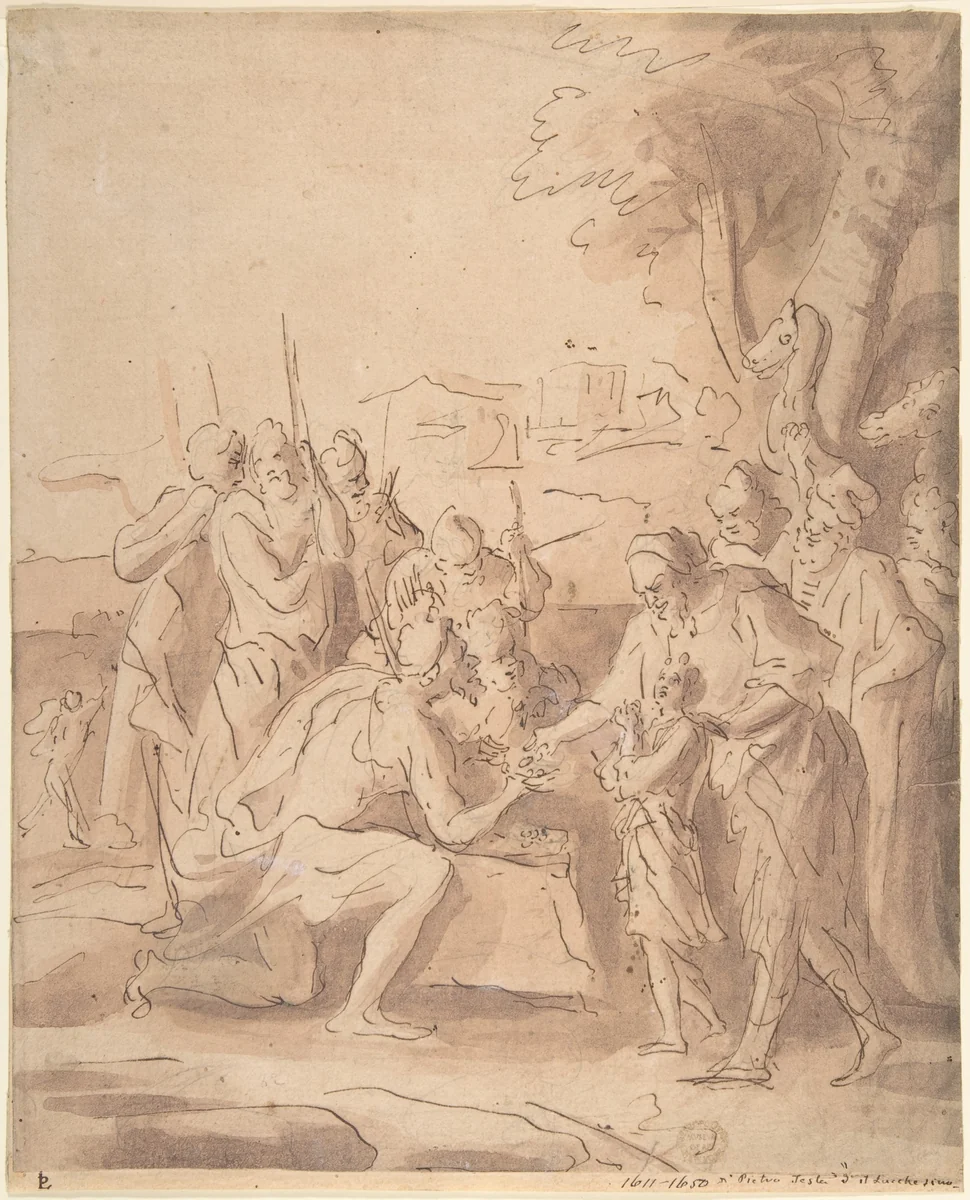 Joseph Sold by His Brothers by anonymous, drawing, 1600-1699