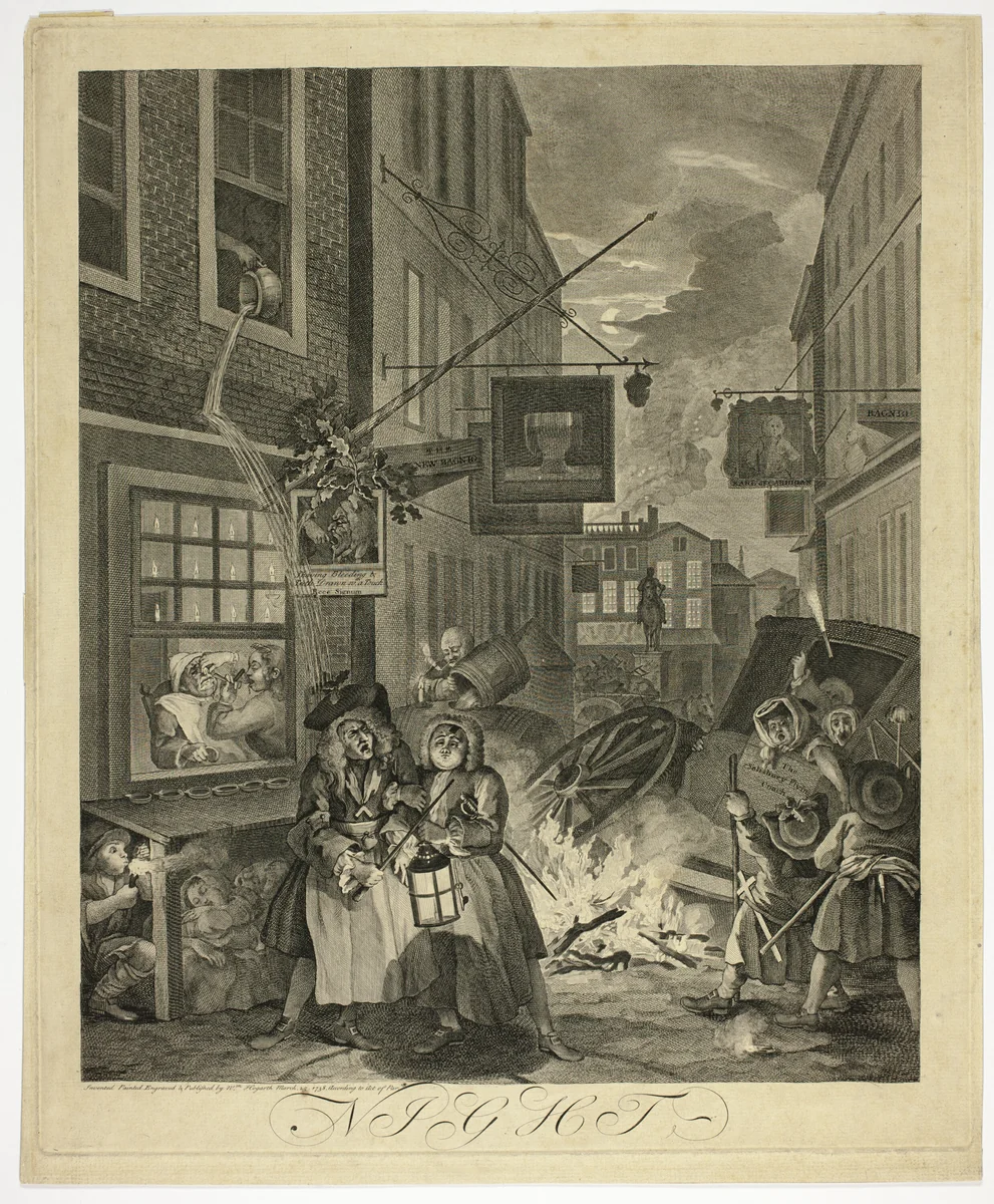 Night, Plate Four from The Four Times of Day by William Hogarth, print, 1738