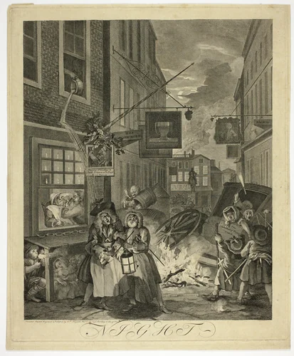 Night, Plate Four from The Four Times of Day by William Hogarth, print, 1738
