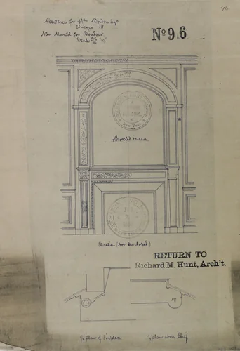 William Borden, Esq. Residence, Chicago, Illinois, Mantel Details by Richard Morris Hunt, drawing, 1887