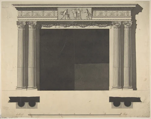 Design for a Chimneypiece with Ionic columns, a Frieze, and Cornice by Sir William Chambers, drawing, 1743-1796