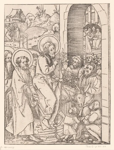 Intocht in Jerusalem by anonymous, print, 1490-1526