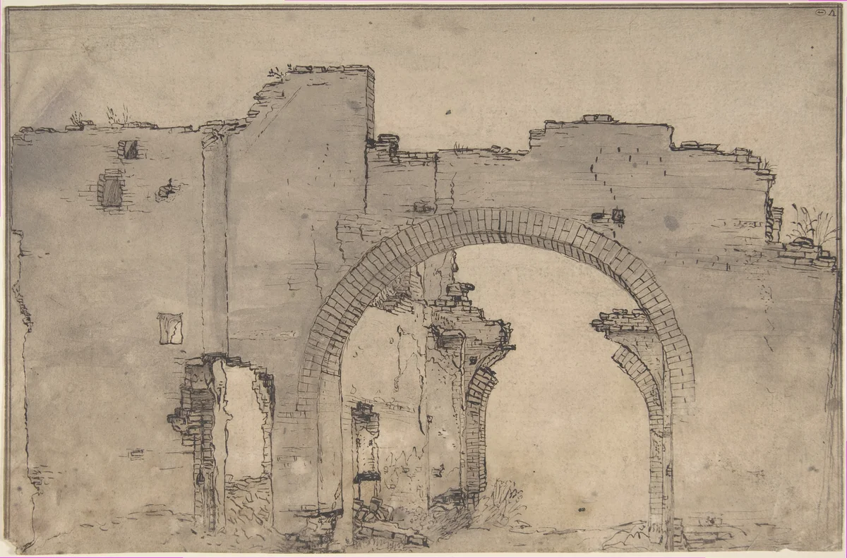 Study of Ruins by Filippo Napoletano, drawing, 1548-1608
