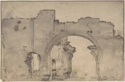 Study of Ruins by Filippo Napoletano, drawing, 1548-1608