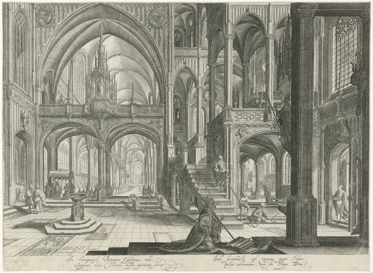 Interieur van de Sint-Jan van Lateranen te Rome by Unknown, print, 1580-1625