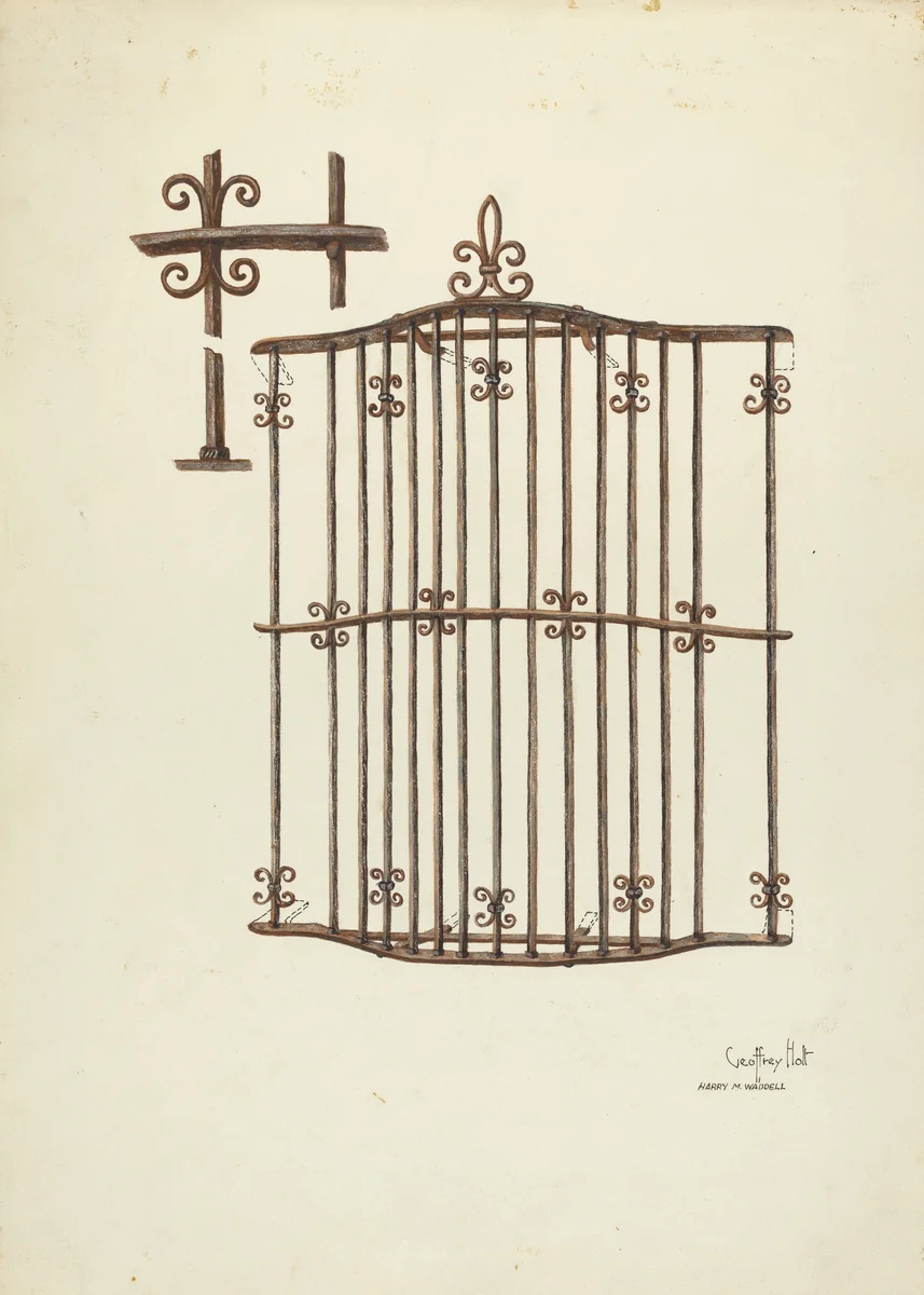 Iron Grille at Window: Restoration Drawing by Harry Mann Waddell, index of american design, 1936