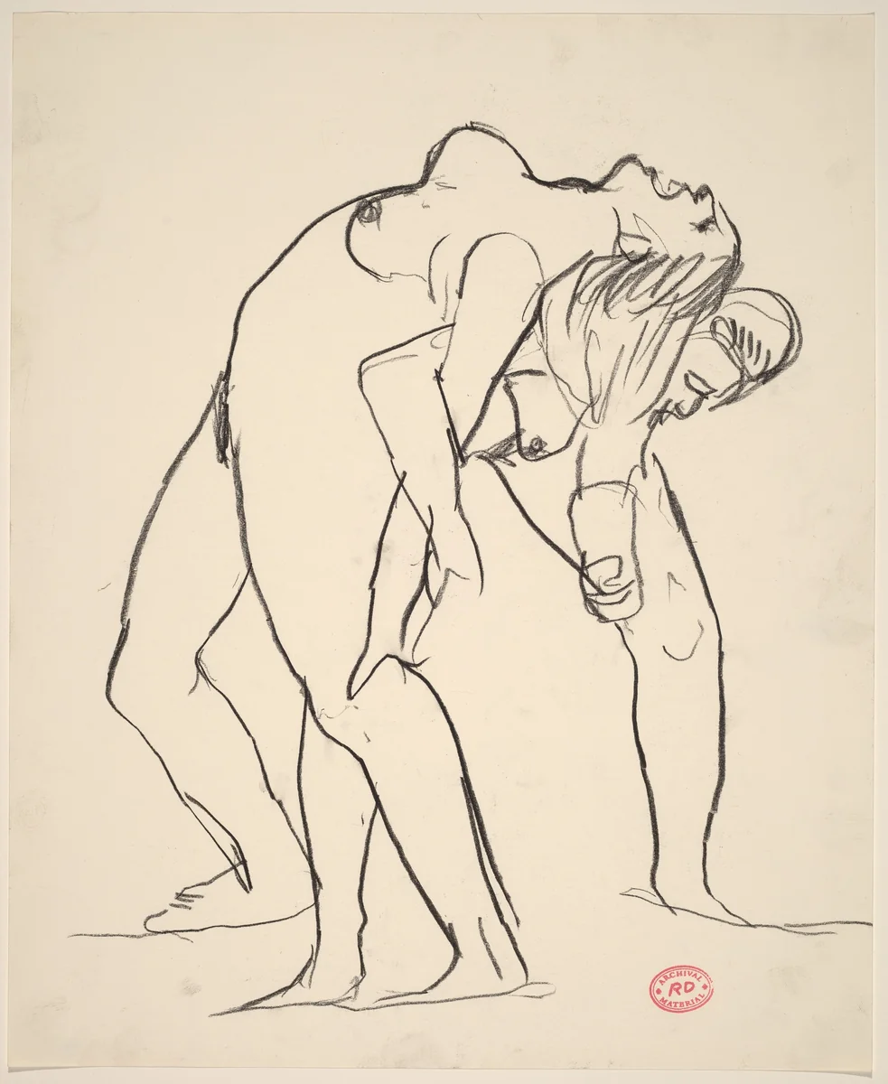 Untitled [one female nude leaning back on another female nude] by Richard Diebenkorn, drawing, 1955-1967