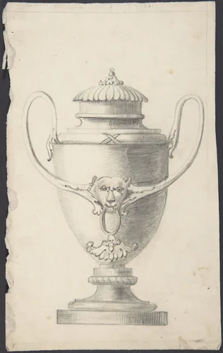 Design for a Lidded Vase with Lion's Head Boss by anonymous, drawing, 1800-1900