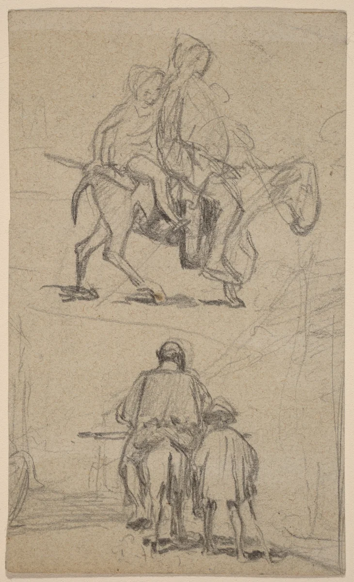 Father, Son, and Donkey by Elihu Vedder, drawing, 1859