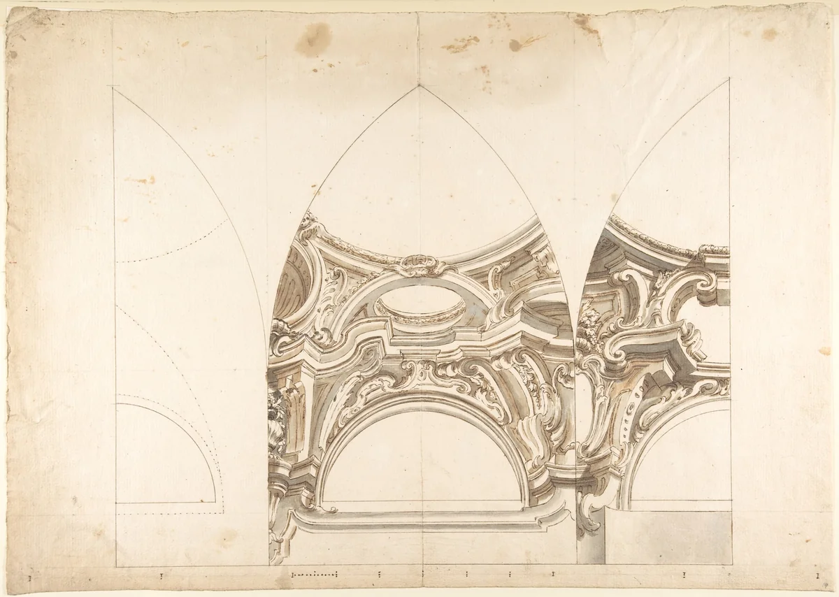 Three Designs for the Ornamentation of Vaults by anonymous, drawing, 1700-1780