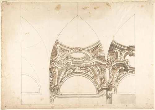 Three Designs for the Ornamentation of Vaults by anonymous, drawing, 1700-1780