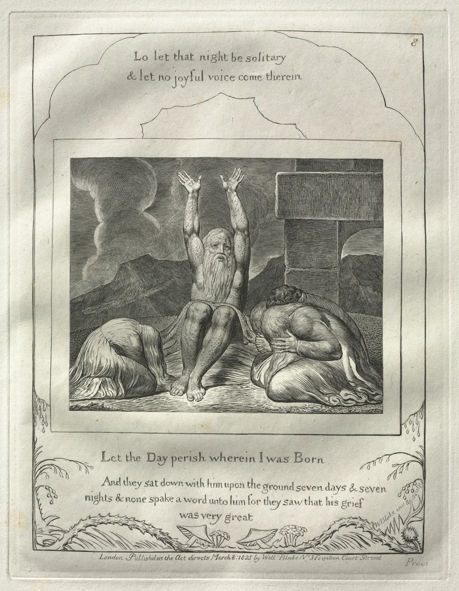 The Book of Job: No. 8, Let the Day perish wherin I was born by William Blake, print, 1825