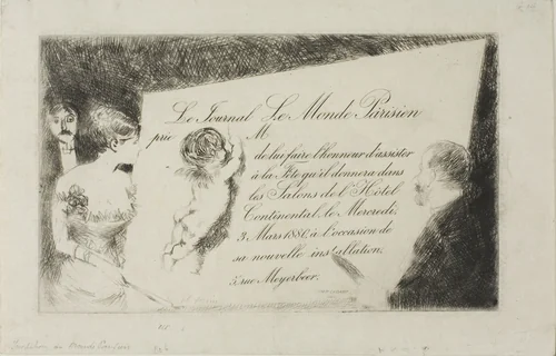 Invitation from the newspaper "Le Monde Parisien" by Jean-Louis Forain, print, 1880