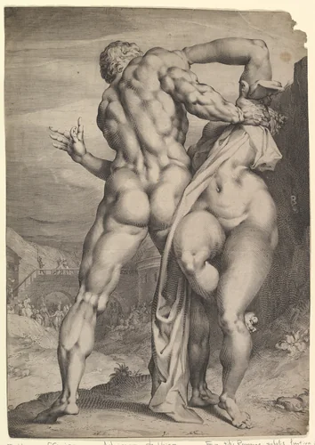 The Abduction of a Sabine Women (view from behind) by Jan Muller, print, 1593-1603