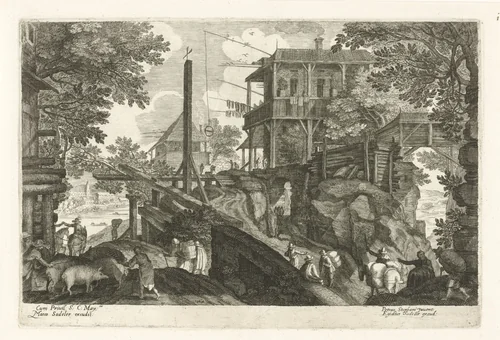 Herberg met reizigers by Aegidius Sadeler, print, 1597-1629
