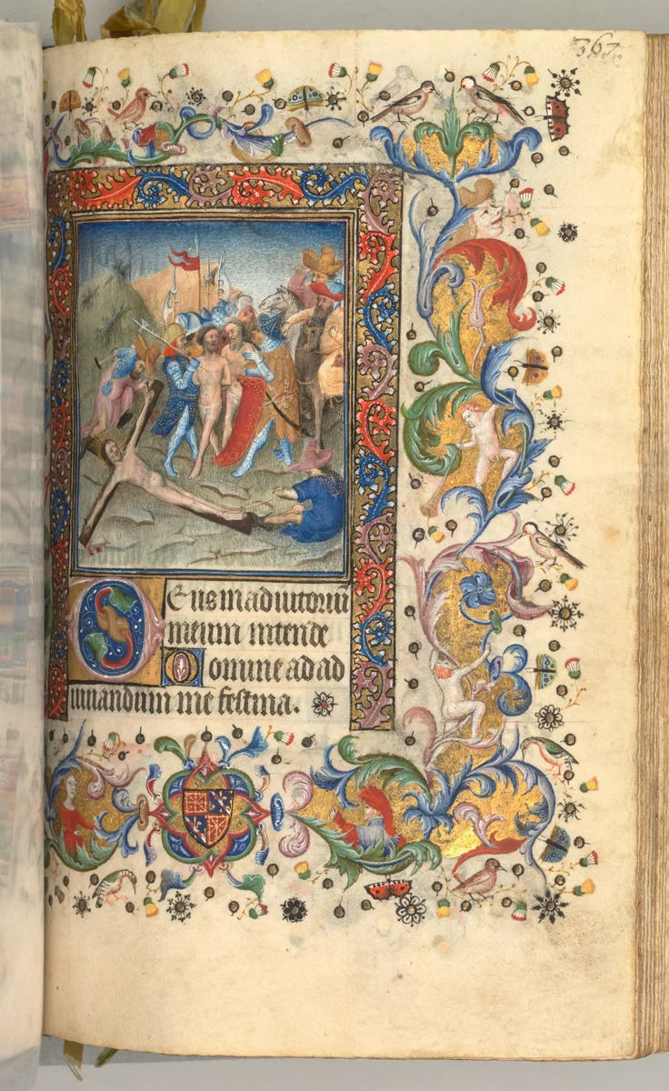 Hours of Charles the Noble, King of Navarre (1361-1425): fol. 179r, Christ Nailed to the Cross by Master of the Brussels Initials and Associates, book, 1400-1410