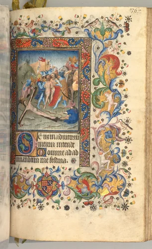 Hours of Charles the Noble, King of Navarre (1361-1425): fol. 179r, Christ Nailed to the Cross by Master of the Brussels Initials and Associates, book, 1400-1410