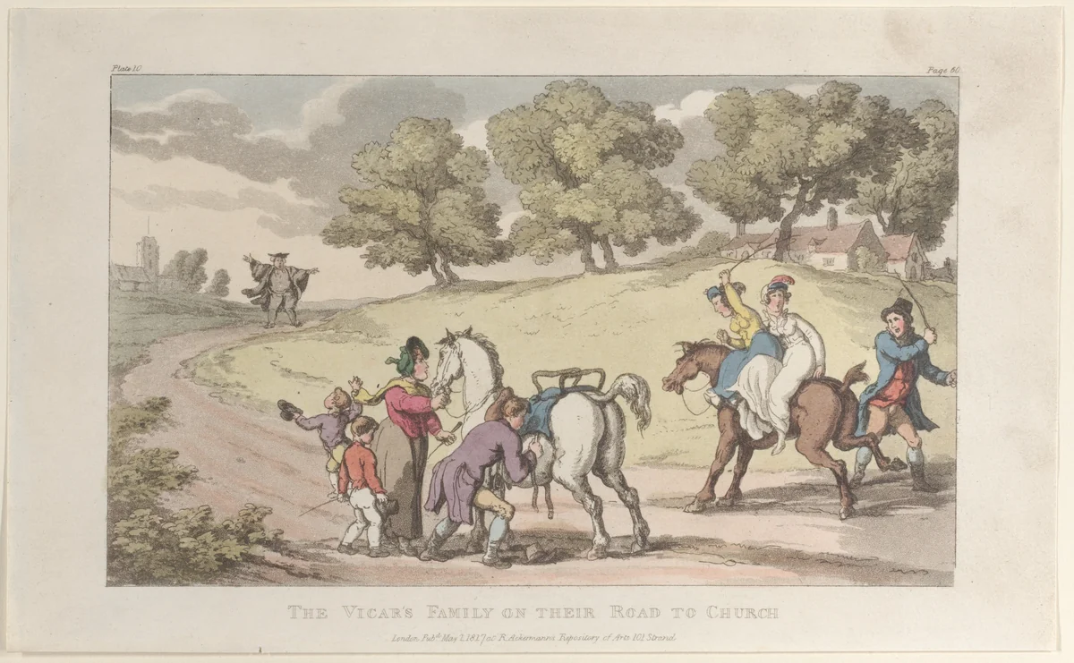 The Vicar's Family on their Road to Church, from "The Vicar of Wakefield" by Thomas Rowlandson, print, 1817