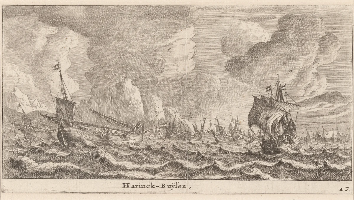 Herring-Busses by Reinier Nooms, print, 1647-1657