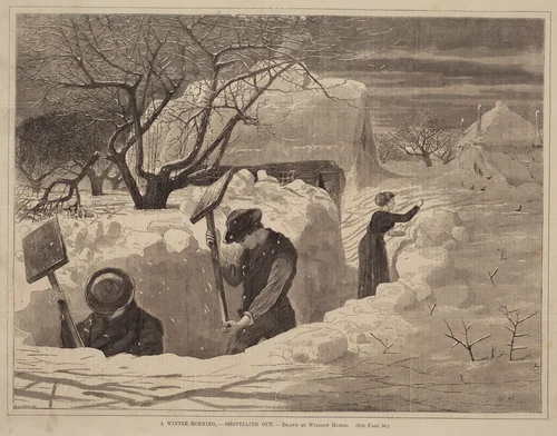 A Winter-Morning, - Shovelling Out by Winslow Homer, print, 1871