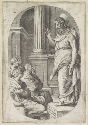 Heilige Paulus prekend by Unknown, print, 1545
