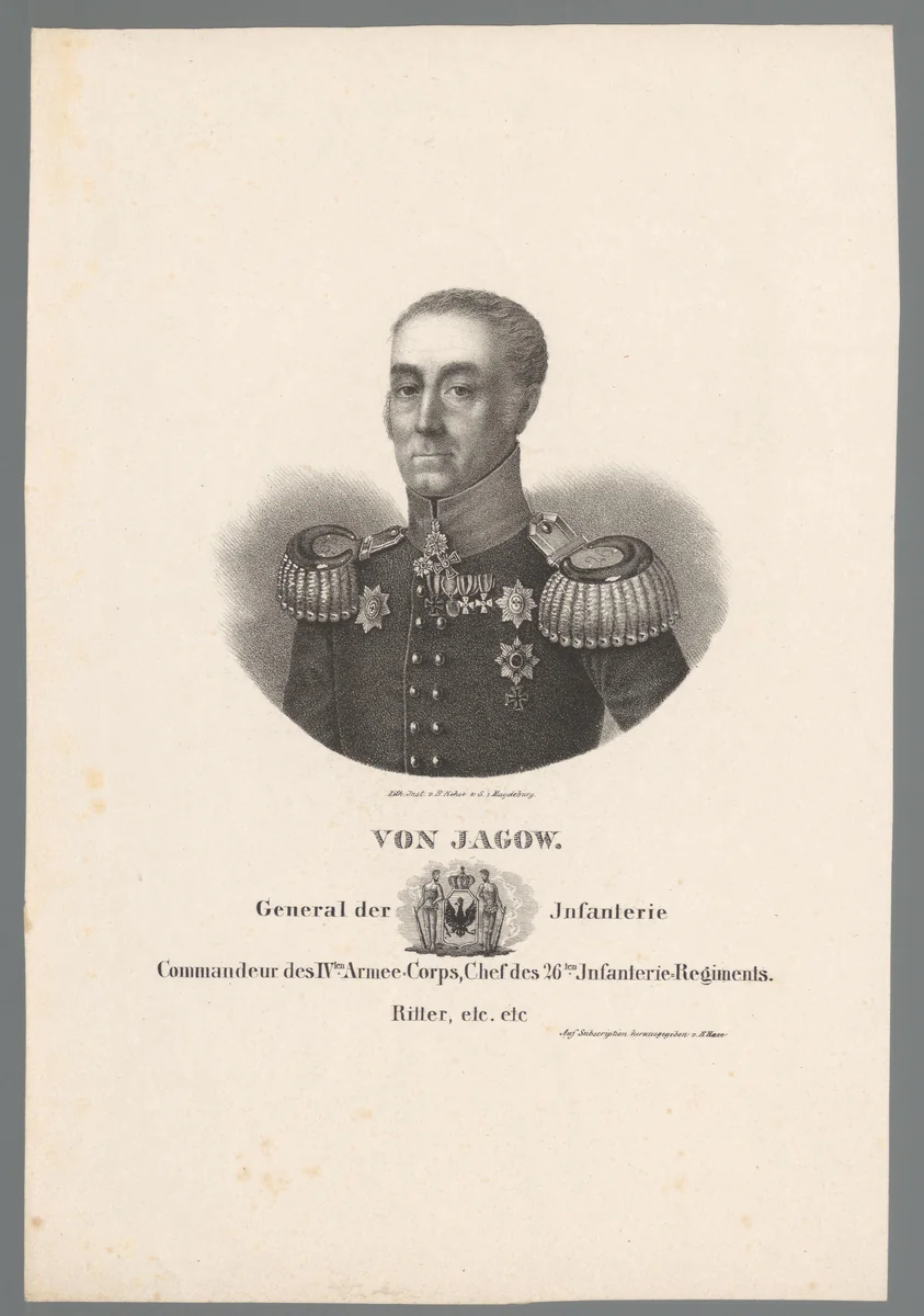 Portret van Friedrich Wilhelm von Jagow by anonymous, print, 1830-1840