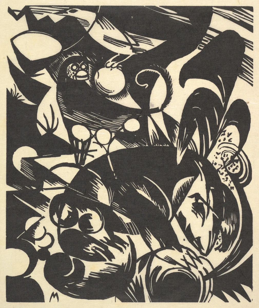 Creation I from the portfolio "New European Graphics, Portfolio III: German Artists" [Schöpfungsgeschichte I from the portfolio Neue Europäische Graphik III: Deutsche Künstler] by Franz Marc, print, 1914
