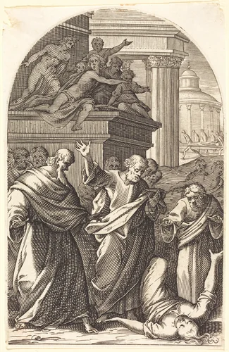 Sapphira Punished by Death by Jacques Callot, print, 1608-1611