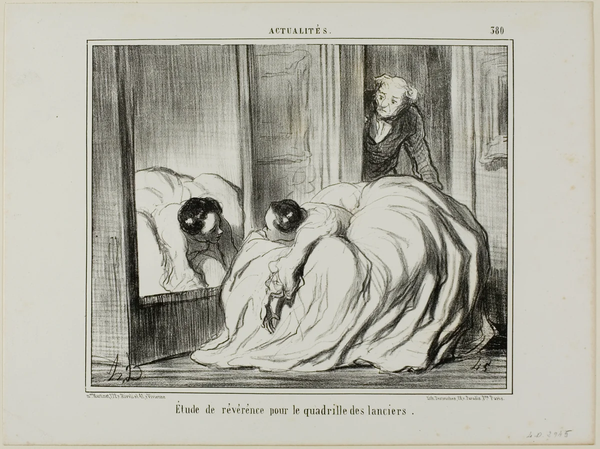 Study of Reverence for the Quadrille of the Lancers, plate 380 from Actualités by Honoré-Victorin Daumier, print, 1857