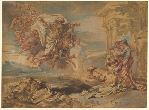 God the Father Appearing to Jacob by Giovanni Benedetto Castiglione, drawing, 1619-1664
