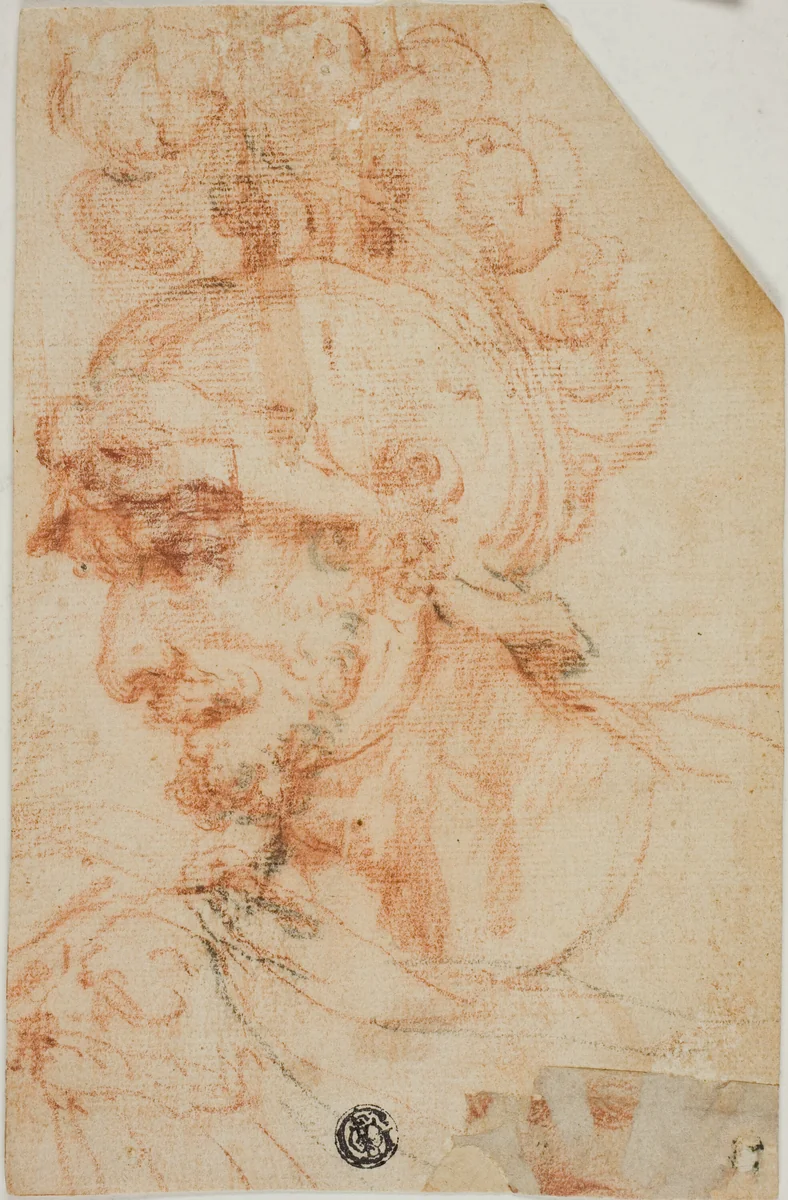 Bust of Helmeted Warrior in Profile by Giuseppe Cesari, drawing, 1588-1640
