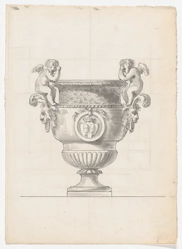 Bronze Garden Vase with Two Putti from the Gardens of Versailles by Claude Ballin the Elder, drawing, 1673