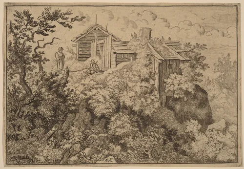 Three Cottages on a Rock by Allart van Everdingen, print, 1645-1656