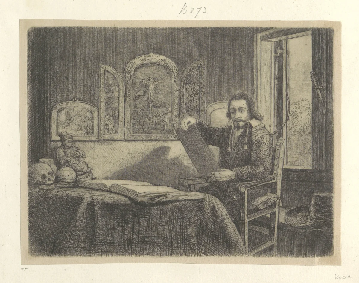 Portret van de apotheker Abraham Francen by Rembrandt van Rijn, print, 1655-1807