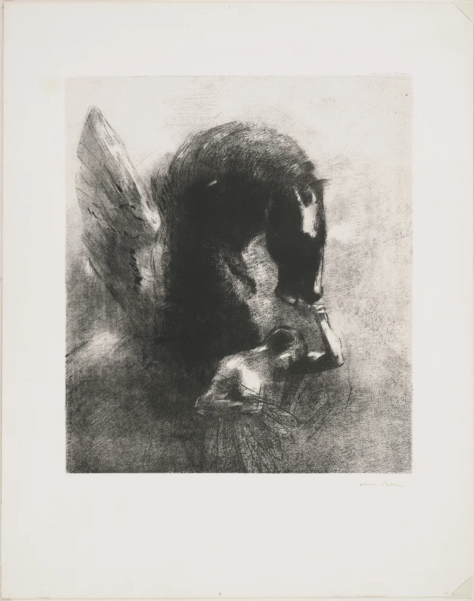 Captive Pegasus (Pégase captif) by Odilon Redon, print, 1889