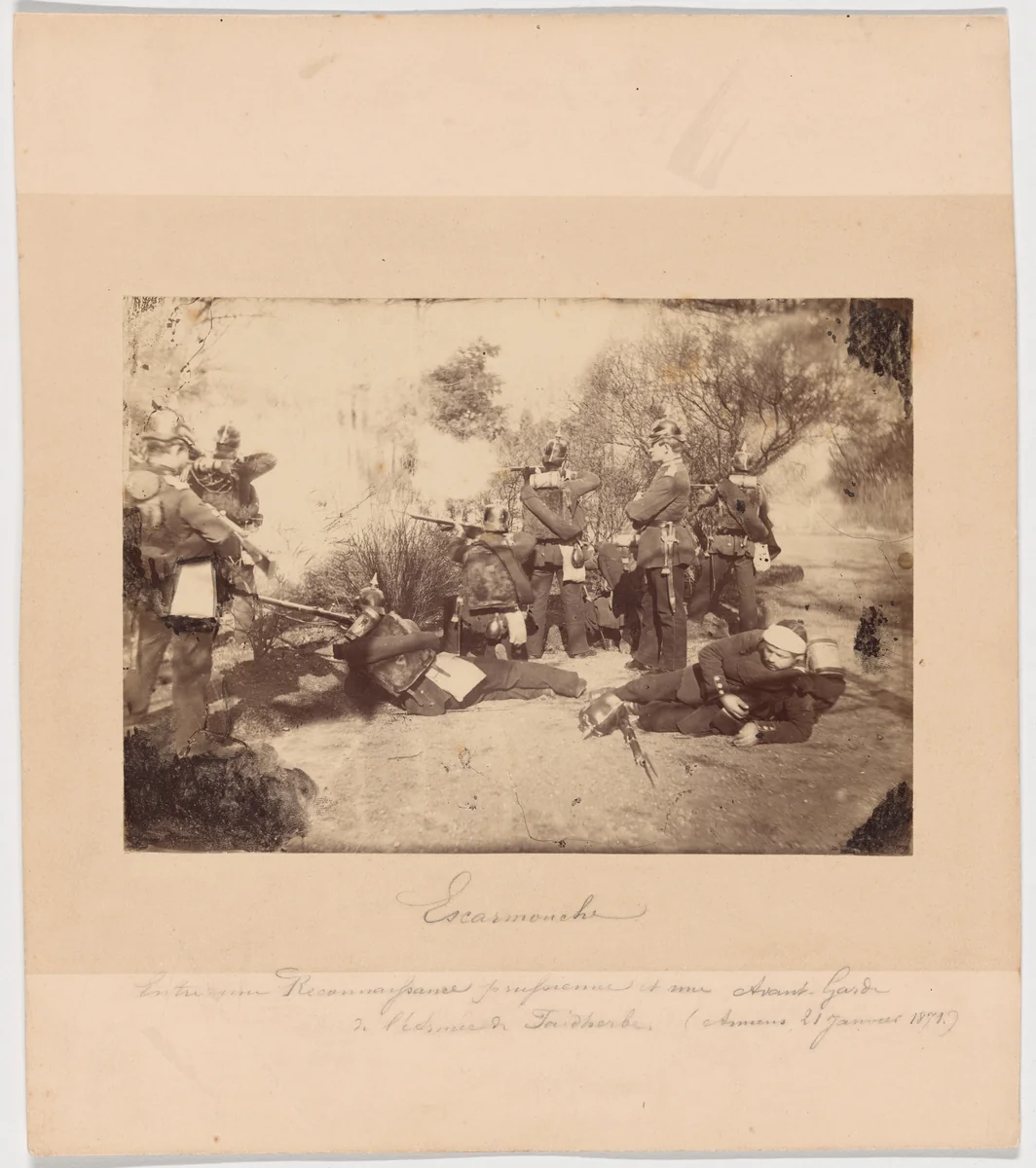 Skirmish between a Prussian Reconnaissance unit and Advance Troops from Faidherbe’s Army (Amiens, 21 January 1871) (Escarmouche entre une Reconnaissance prussienne et une Avant-Garde de l'Armee de Faidherbe [Amiens, 21 Janvier 1871]) by Artist Unknown, photograph, 1871