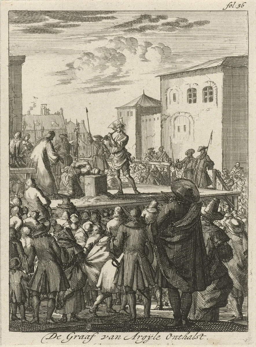 Executie van de graaf van Argyll, 1685 by Jan Luyken, print, 1689